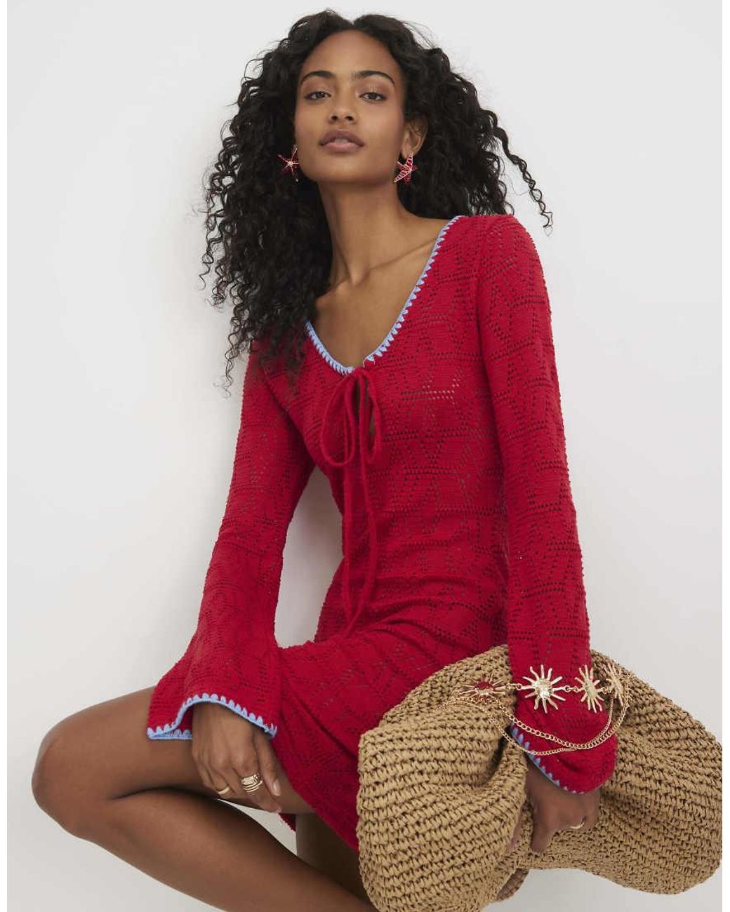 River Island Red Crochet Whipstitch Mini Dress
