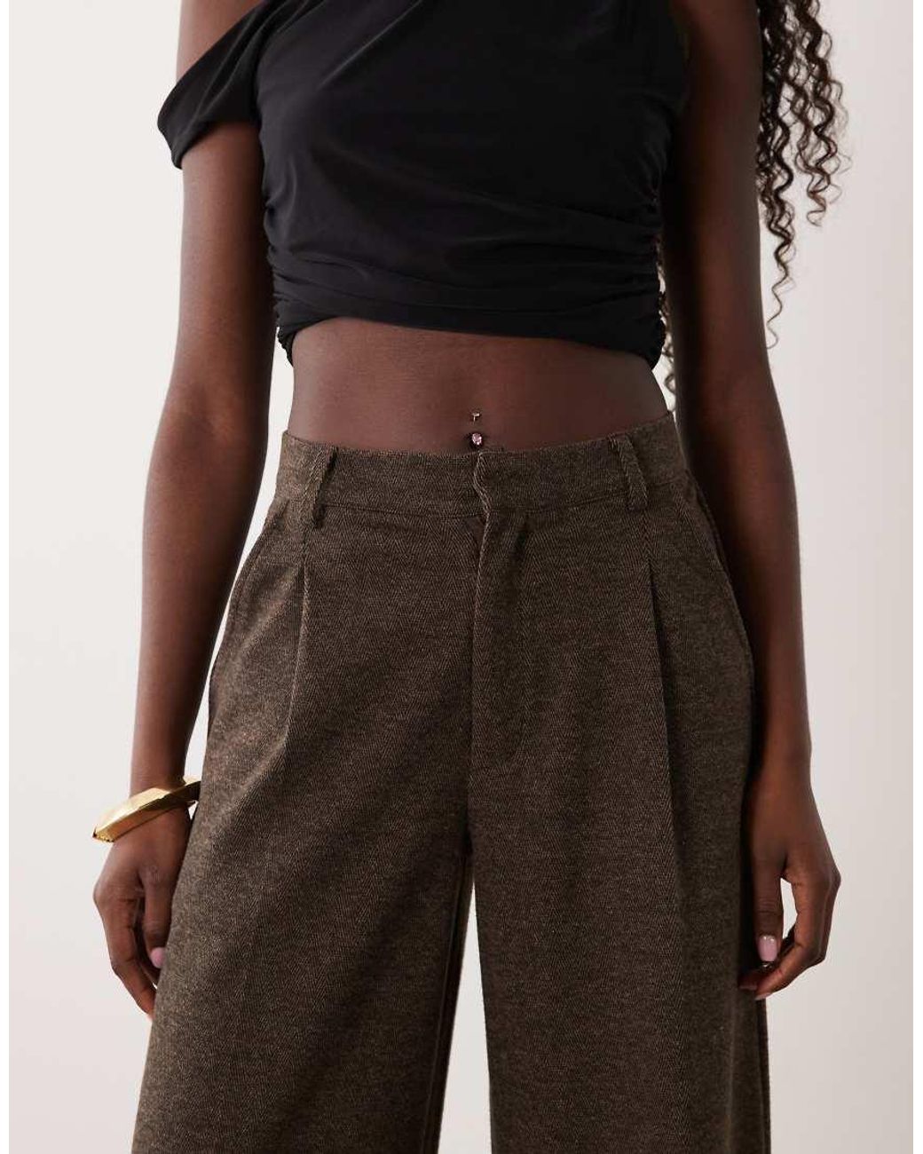 ASOS Brown Mix & Match Brushed Wide Leg Trouser