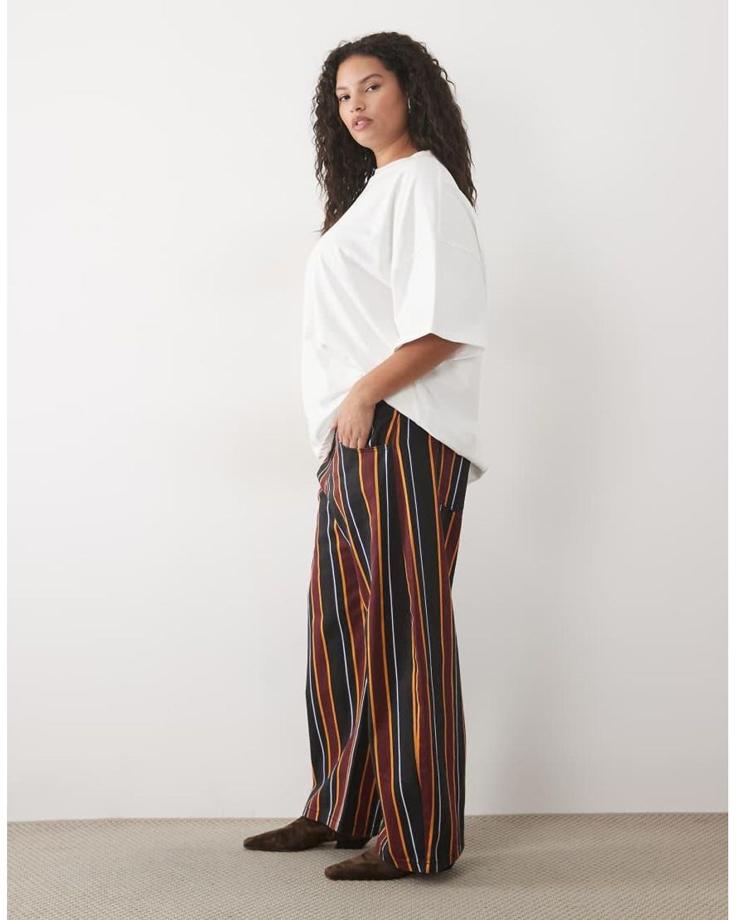 ASOS White Asos Design Curve Printed Barrel Leg Trouser