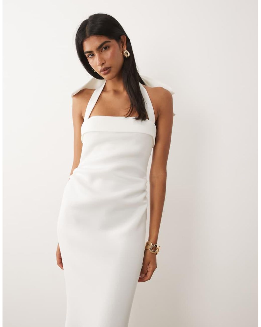 ASOS Natural Square Neck Maxi Dress With Bow Back