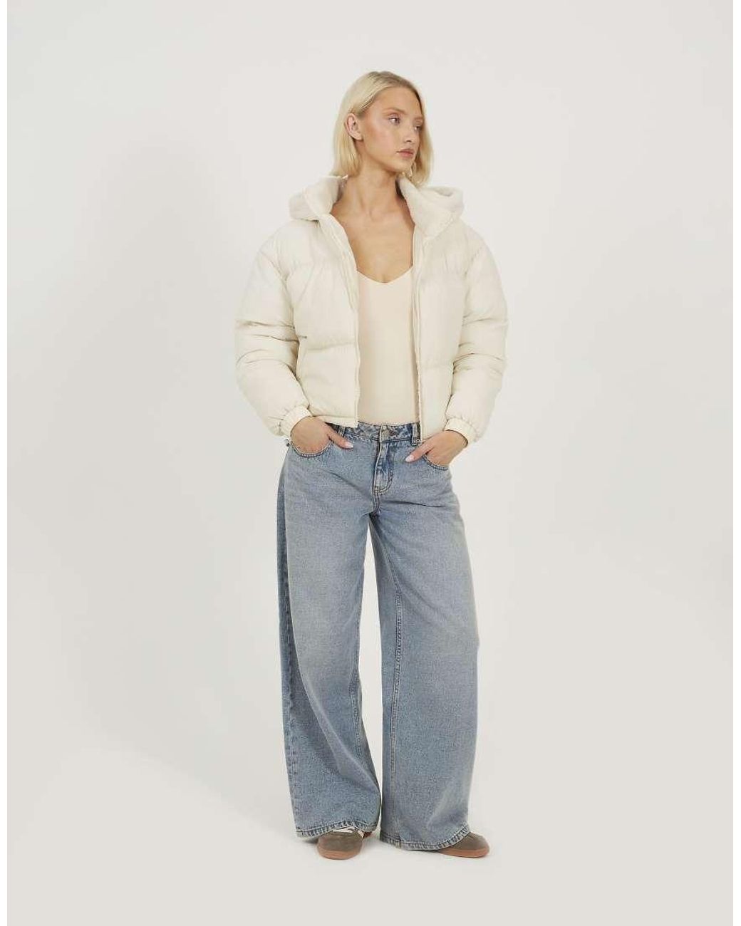 Brave Soul Natural Crinkle Oversized Short Puffer Jacket