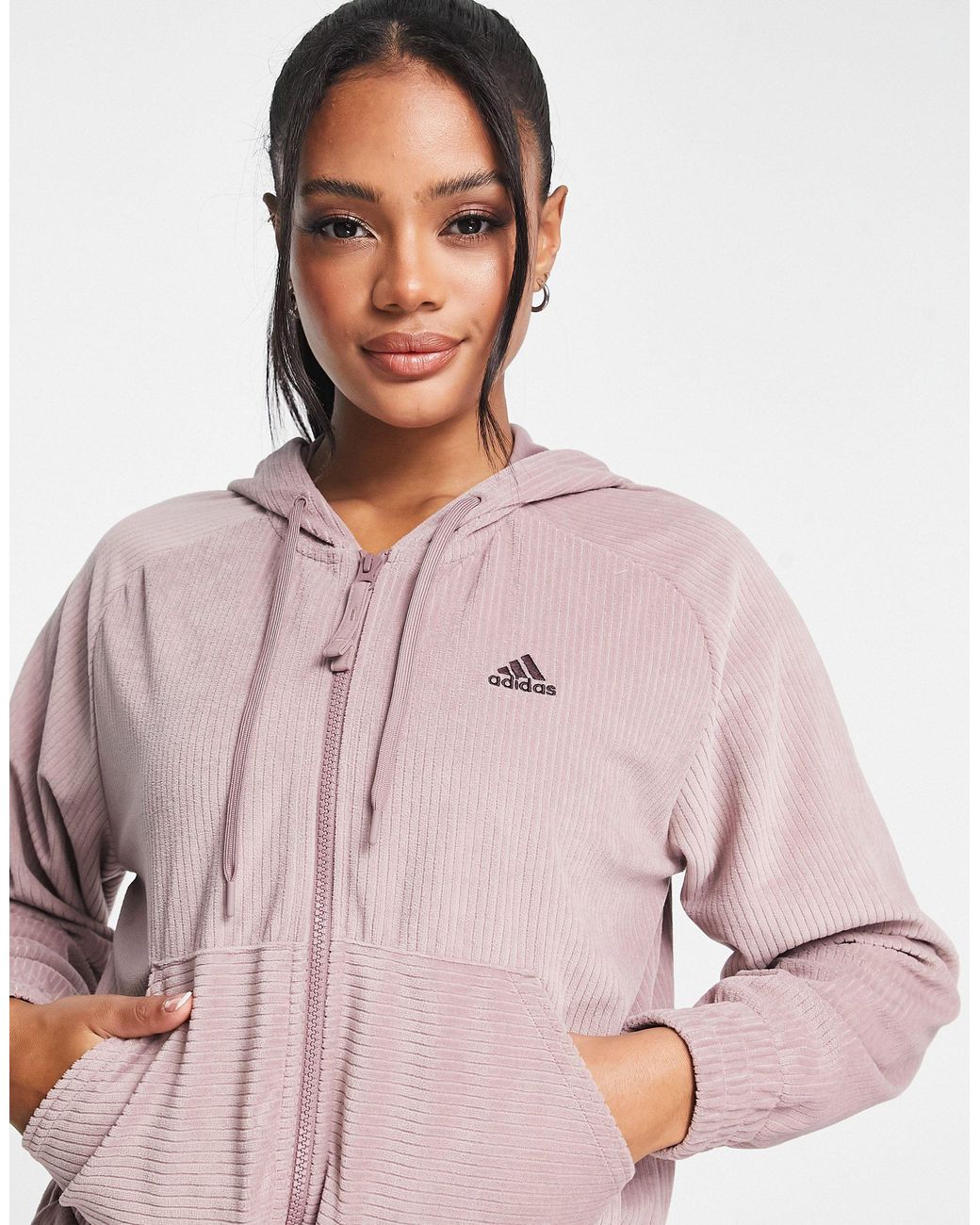 Adidas velour cropped hoodie top