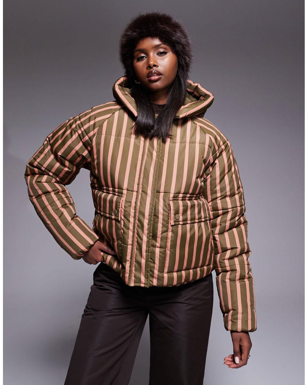 Threadbare Pink – gestreifte skijacke