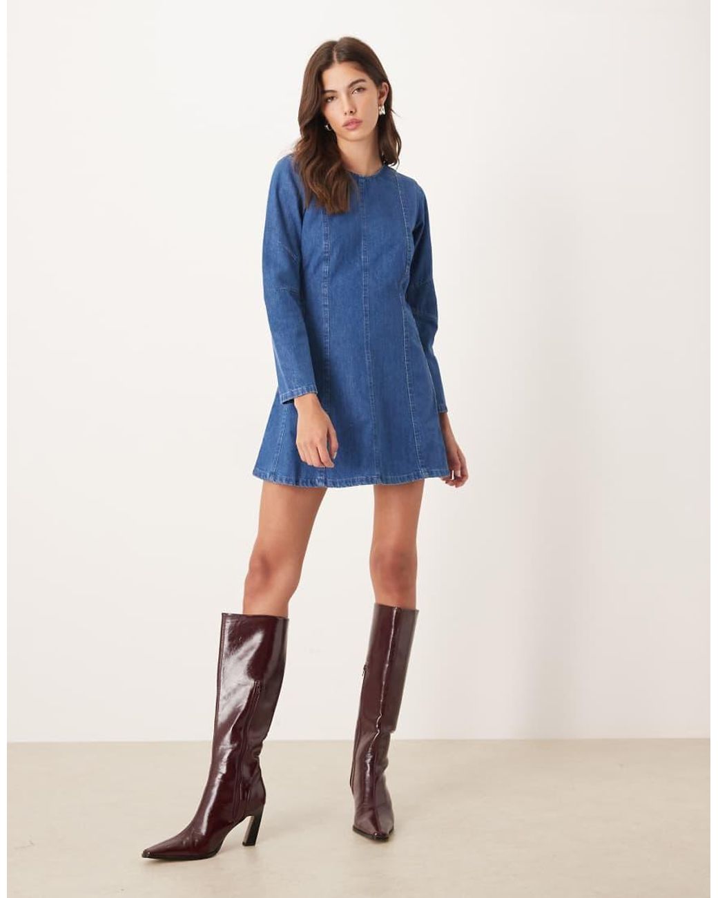 Nobody's Child Blue Alma Denim Cinched Pleat Front Mini Dress
