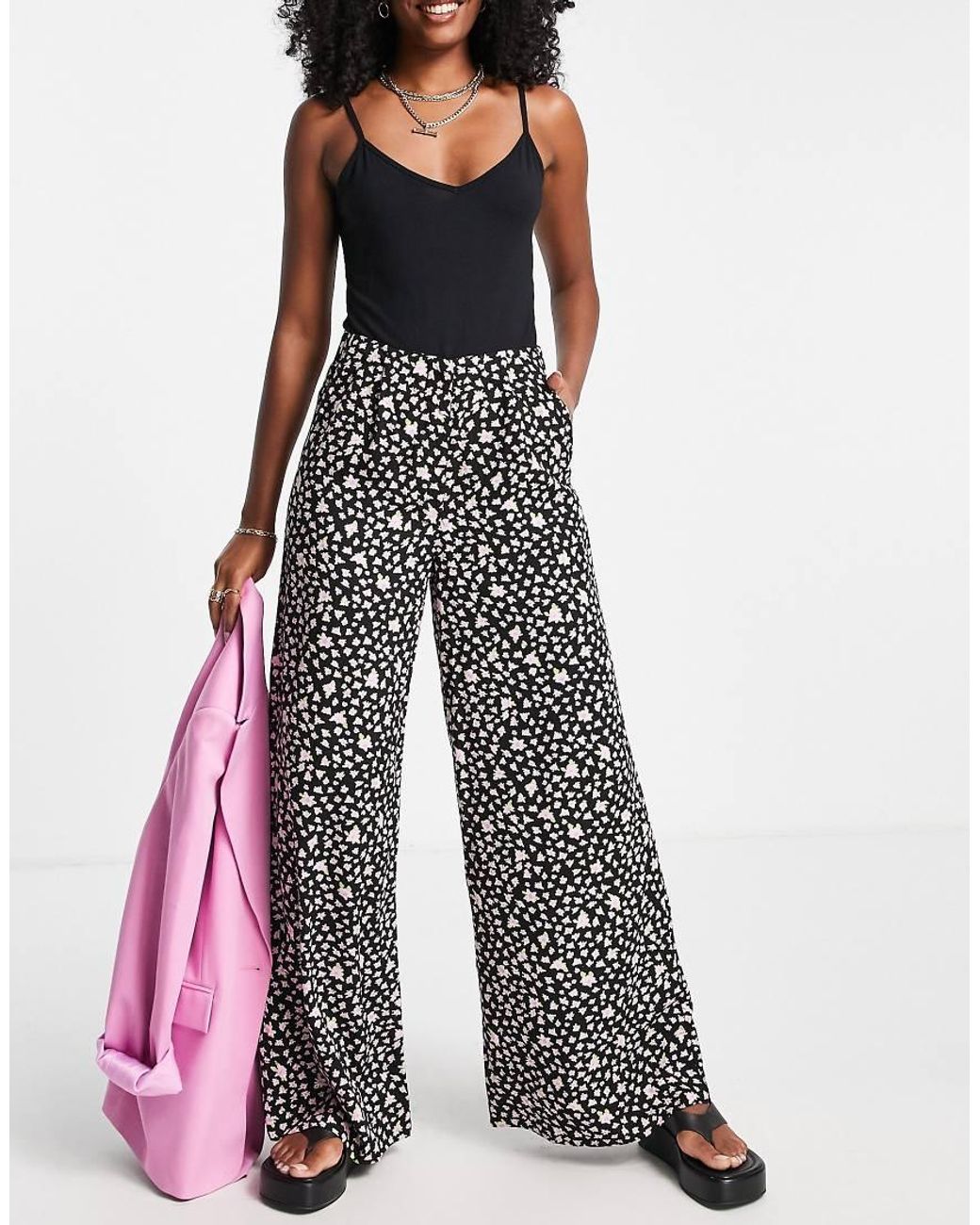 SELECTED Black Femme Floral Wide Leg Trouser