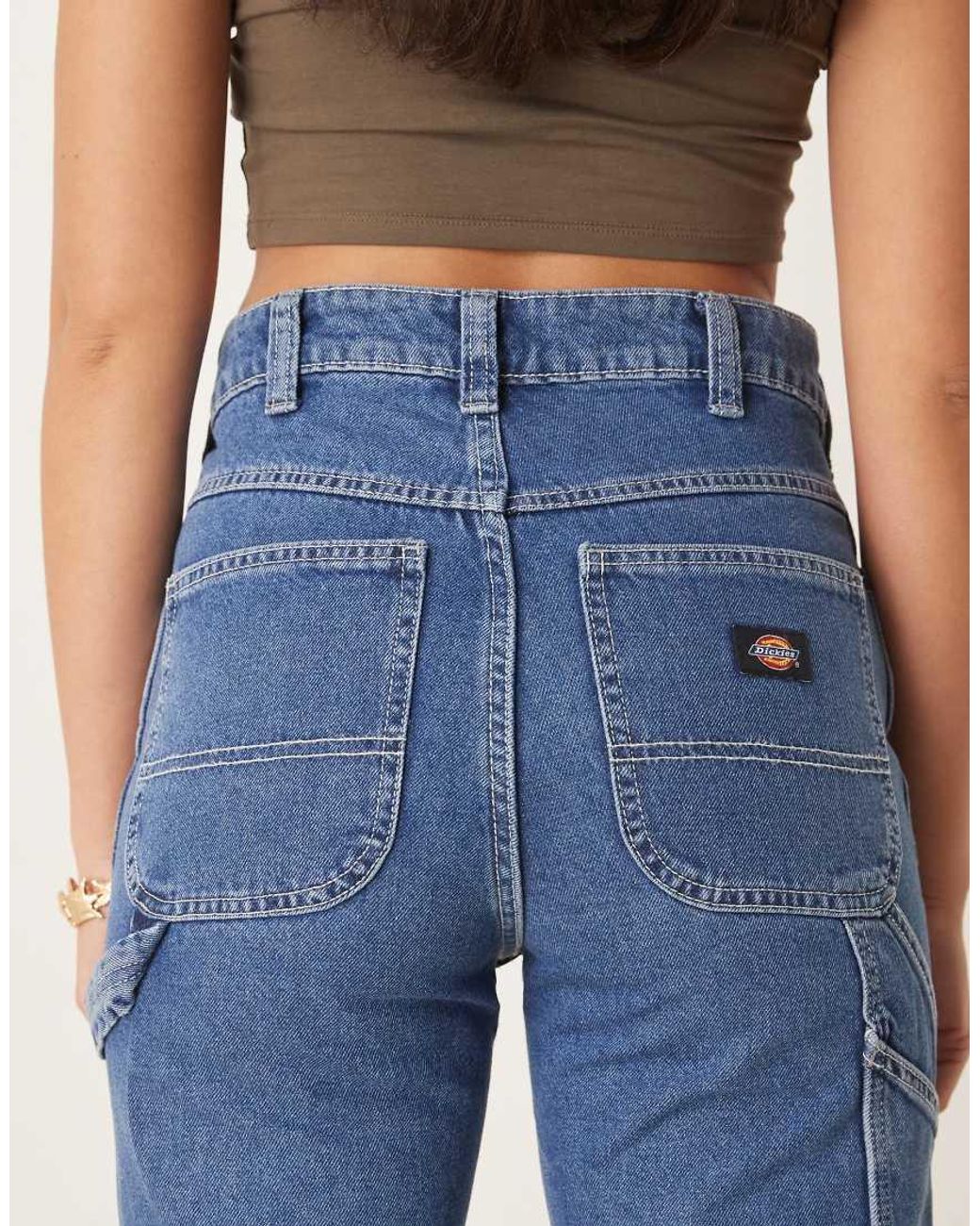 Dickies Blue Ellendale Mid Rise Straight Fit Denim Mom Jeans