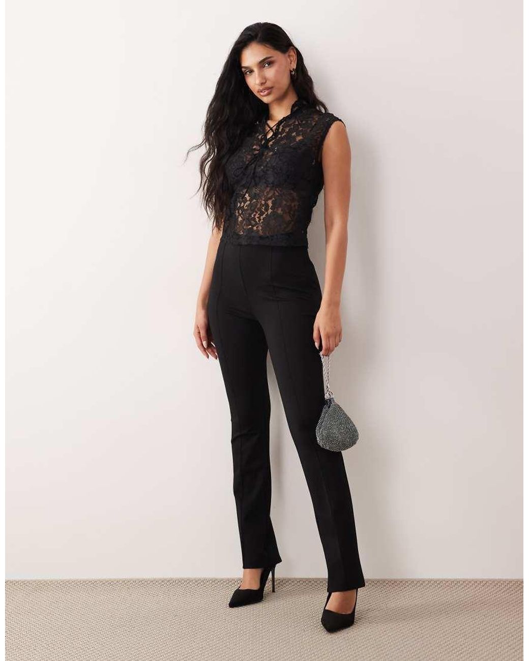 ASOS Black Lace Up Lace Top