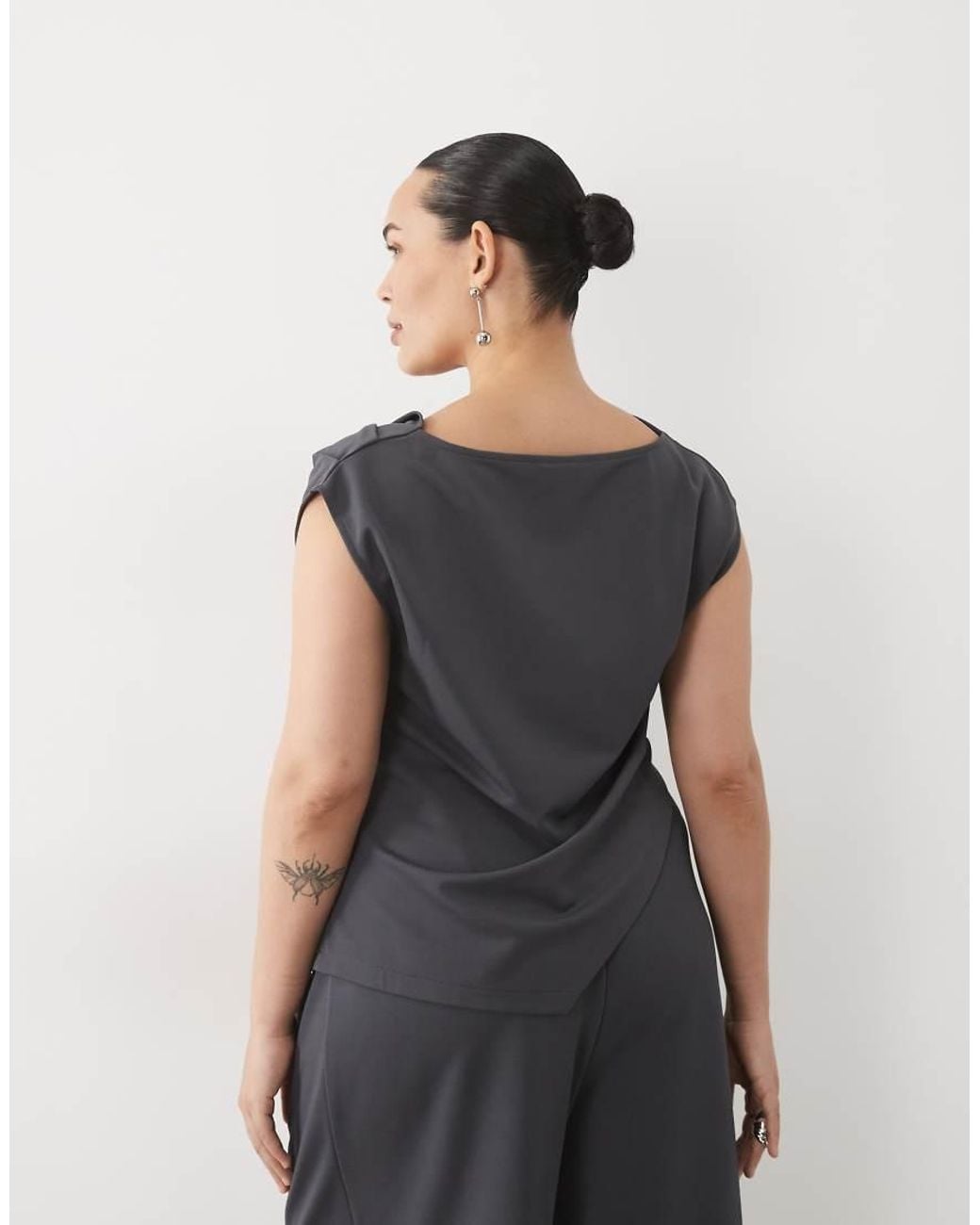 ASOS Gray Asos Design Curve Co-ord Slinky Twill Drapey Top