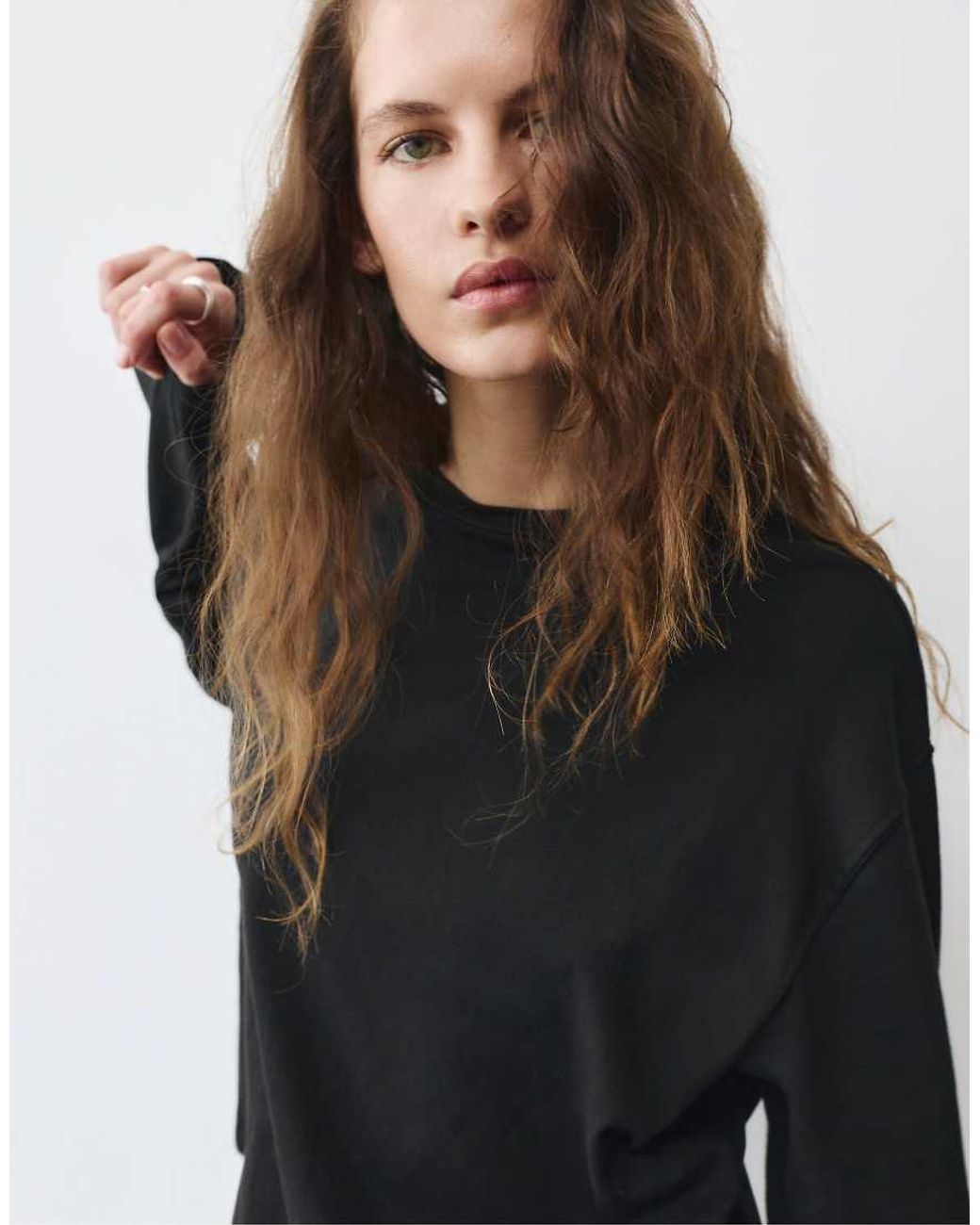 Pull&Bear Black Boxy-fit Long Sleeve T-shirt