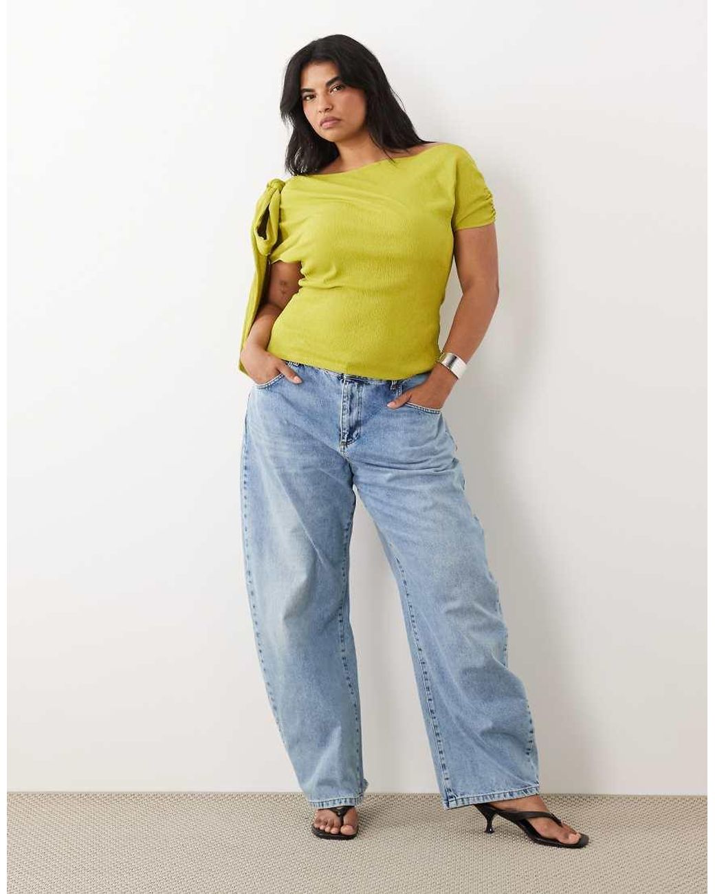 ASOS Yellow Asos Design Curve Textured Scarf Neck Fallen Shoulder Top