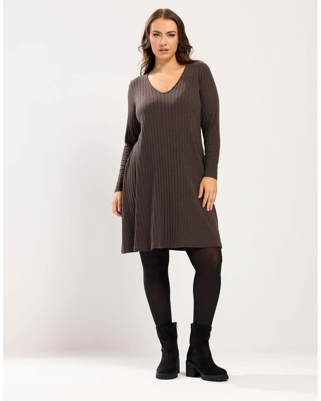 Yours Clothing Brown Ribbed Mini Dress