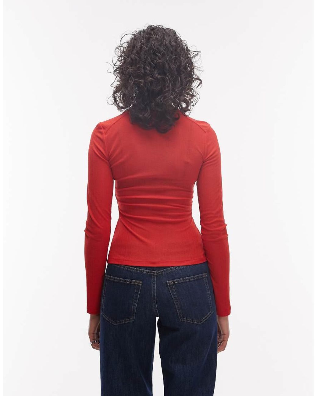 ASOS Red Long Sleeve With Button Top
