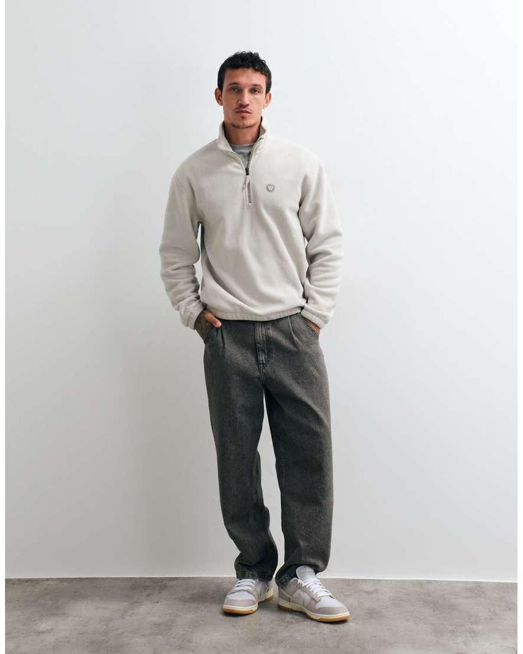 DOUBLE A by WOOD WOOD Gray Mitchel Half Zip Fleece Sweatshirt for men