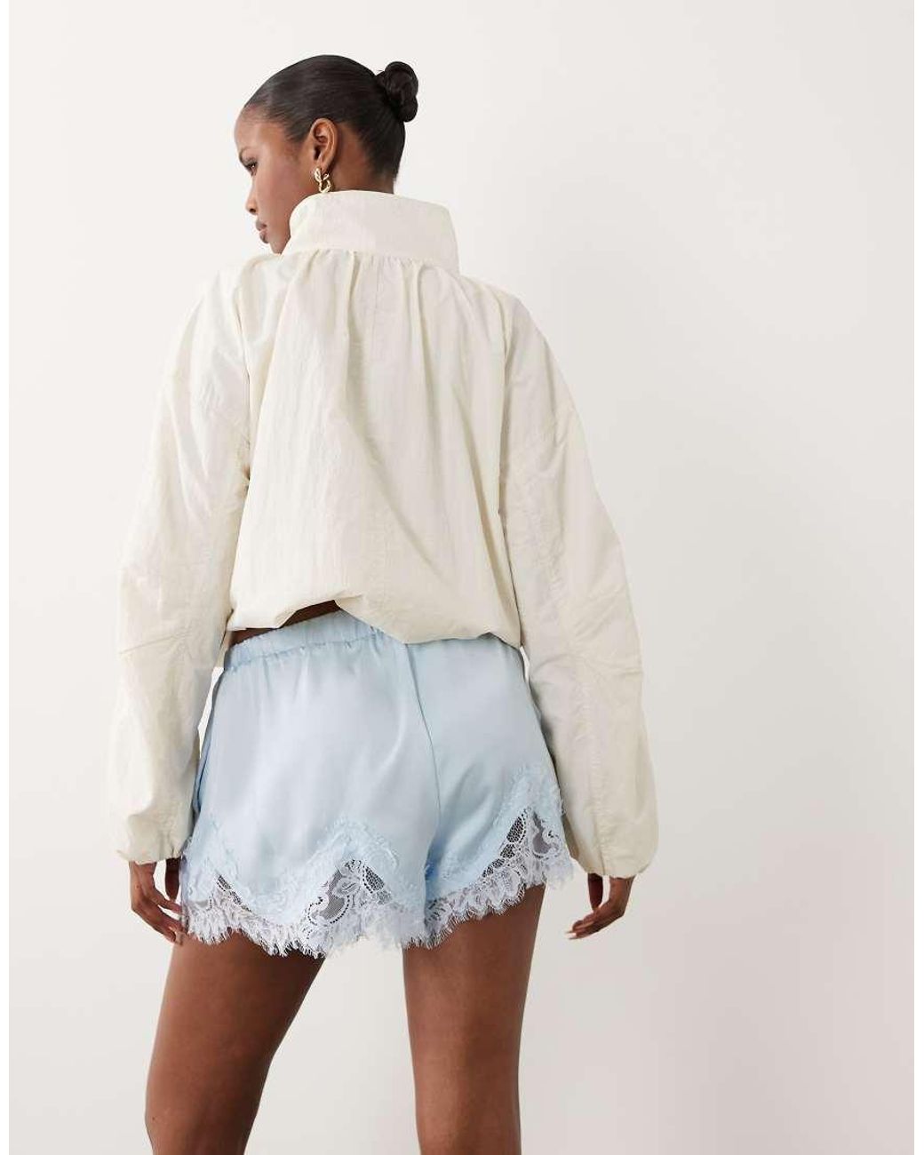 Noughts & Kisses Blue Lace Trim Tie Waist Satin Shorts
