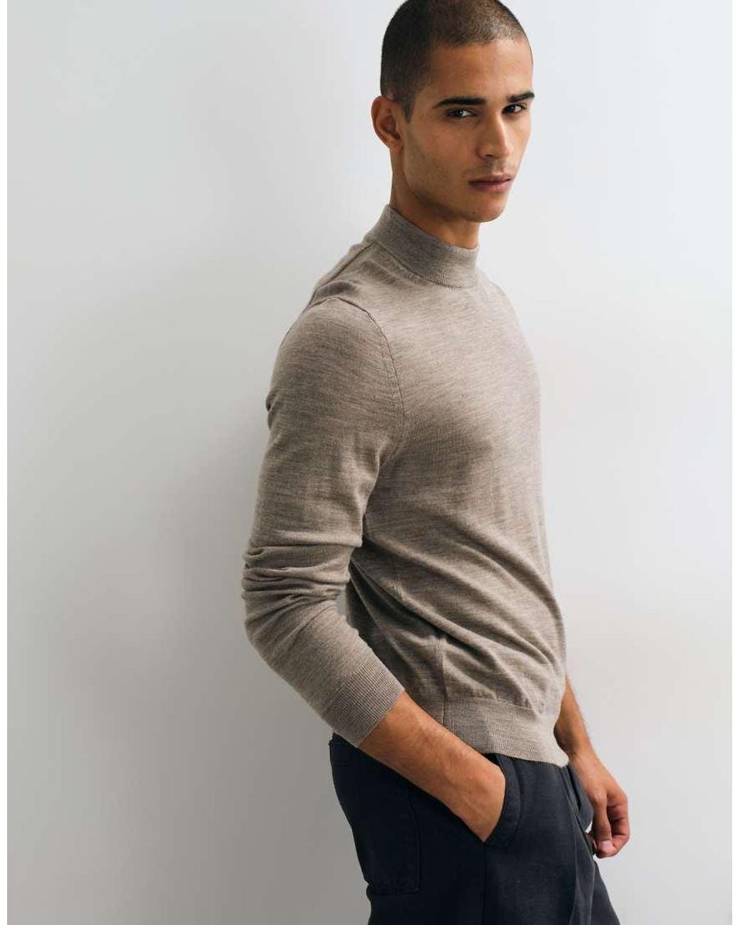Mango Gray High Neck Knitted Jumper for men