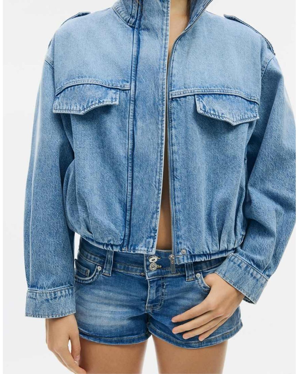 Stradivarius Blue Balloon Denim Jacket