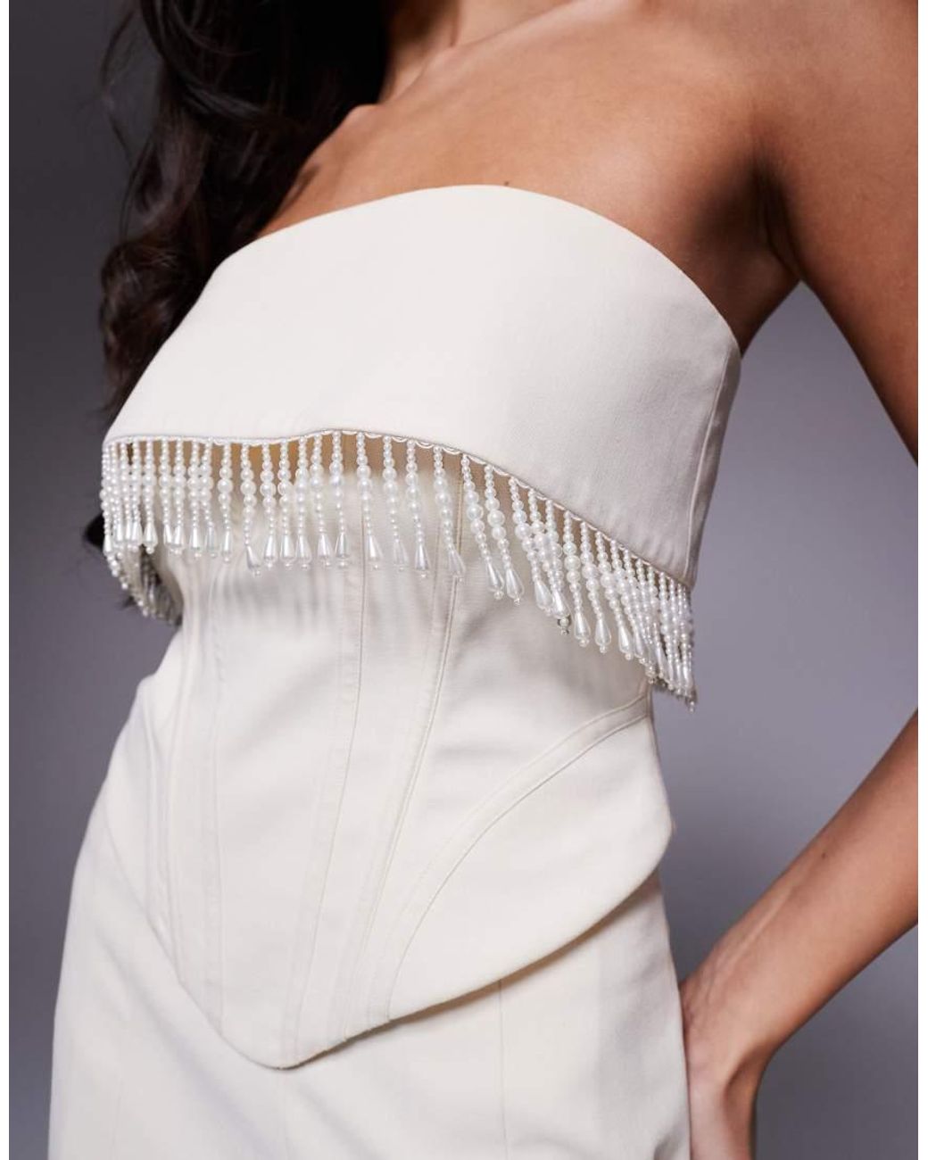 ASOS Gray Pearl Trim Sculpted Linen Corset Top