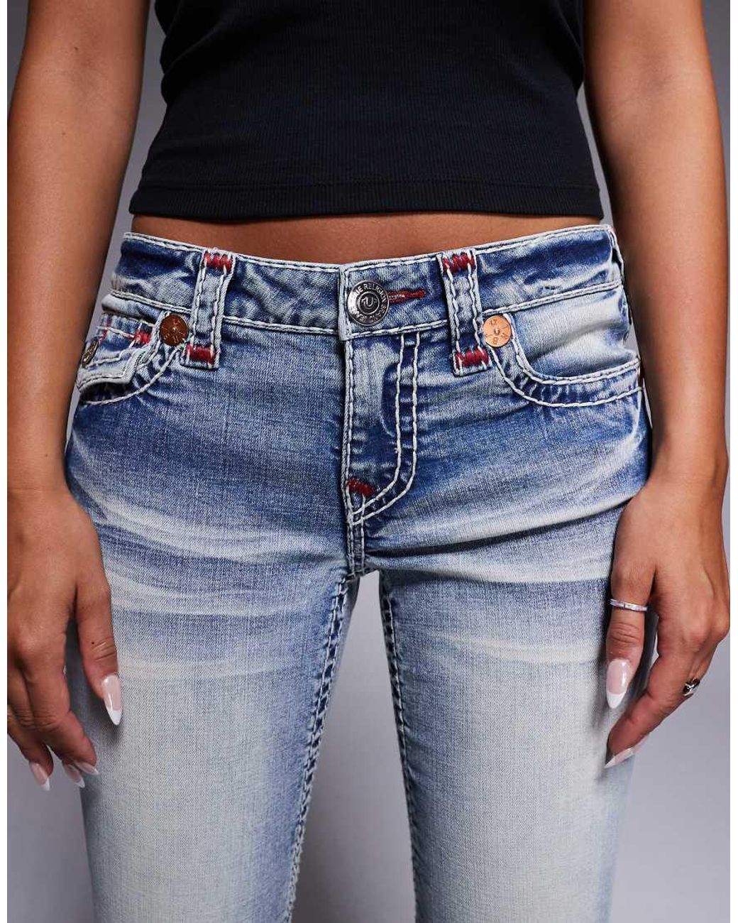 TRUE RELIGION Joey Super T Low Rise Flare Jeans With Flap Pocket