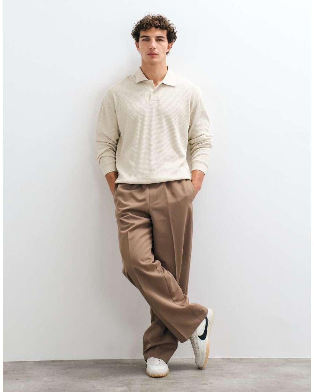 New Look Natural Waffle Texture Polo for men