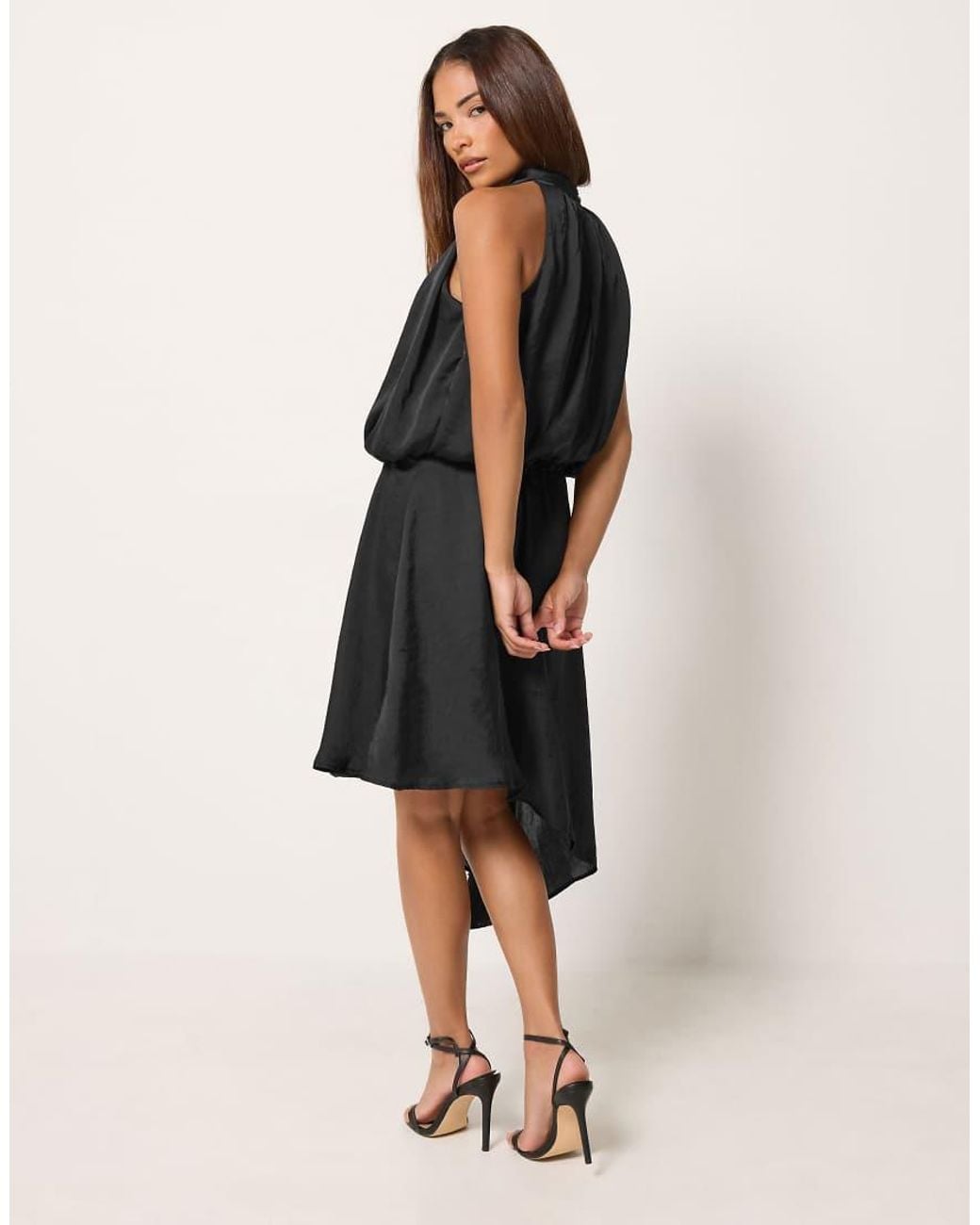 PixieGirl Black Petite Halter Neck Satin Dress