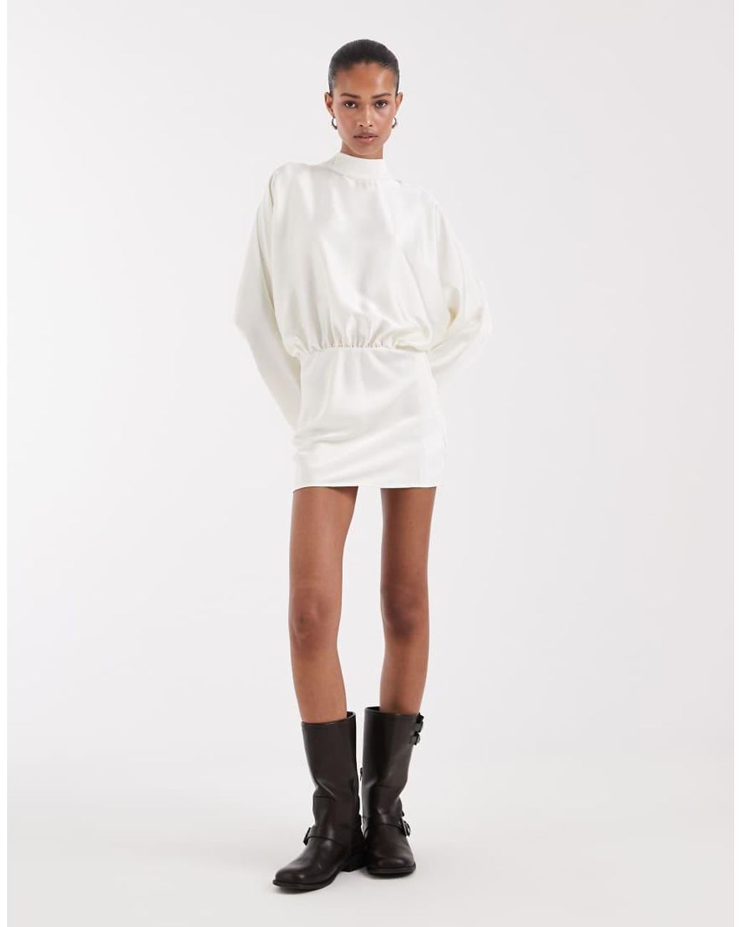 BRONZE SNAKE White High Neck Drop Waist Mini Dress