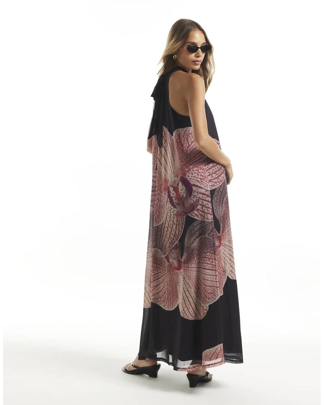 River Island Blue Halter Neck Floral Print Maxi Dress