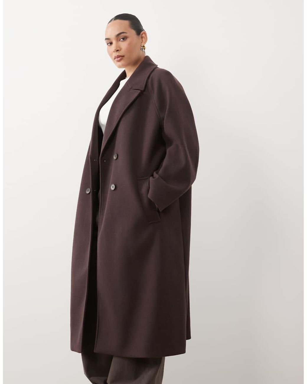 ASOS Brown Asos Design Curve Longline Double Breasted Coat