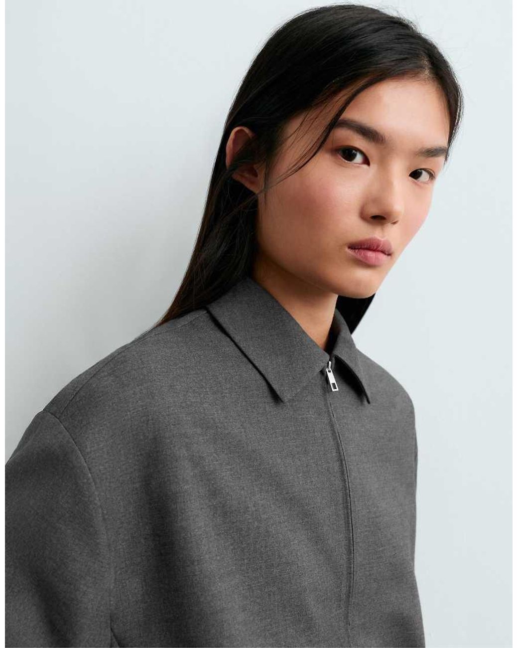 Oysho Gray Wool Blend Cropped Jacket