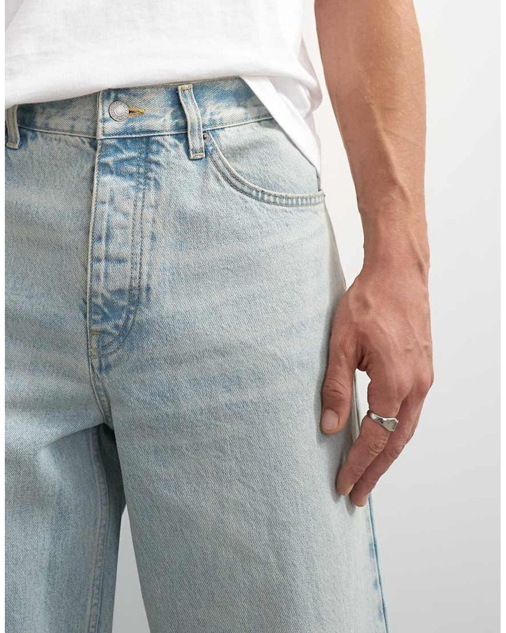 Topman Blue Rigid baggy Fit Jeans With Turn-up Hem for men