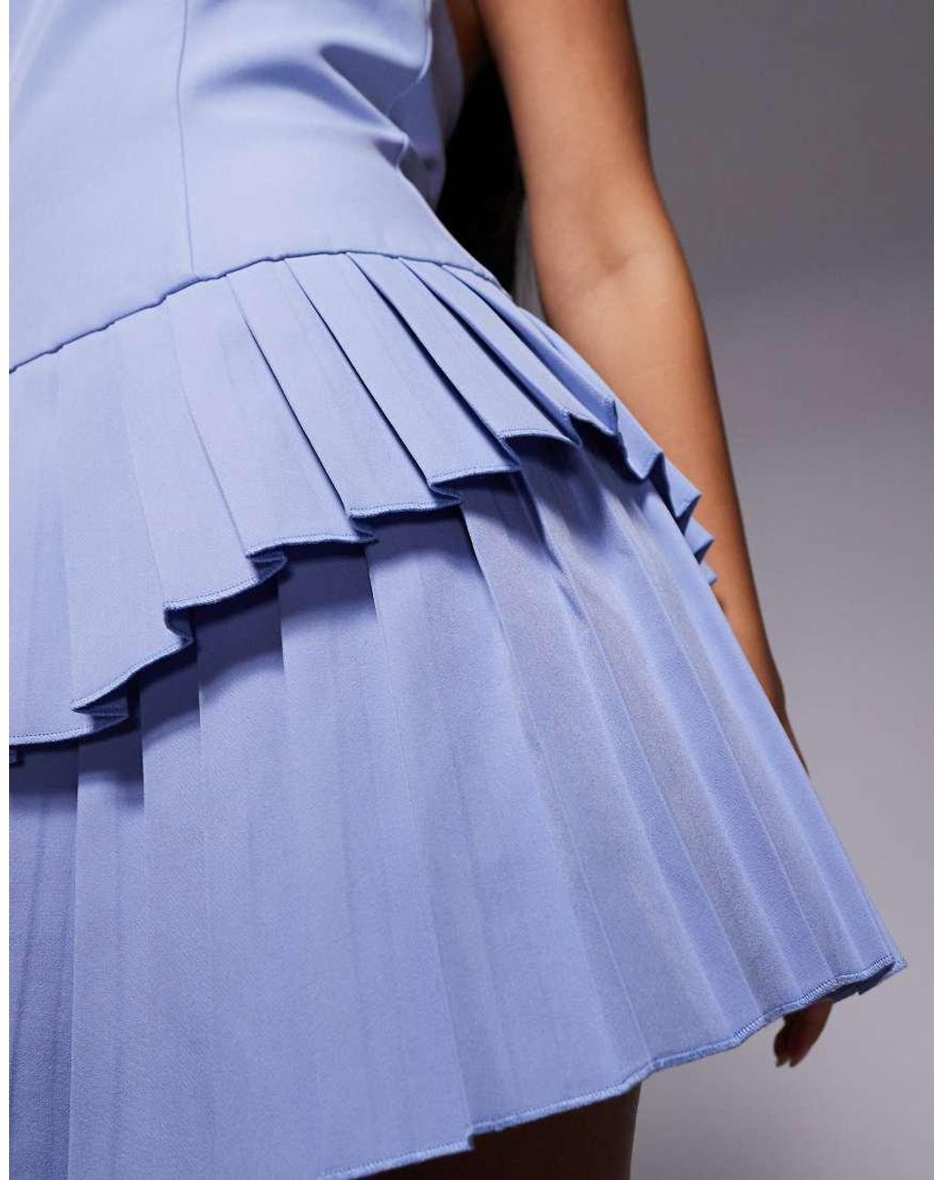 Kaiia Blue Exclusive Tailored Halter Neck Asymmetric Ruffle Tiered Mini Dress