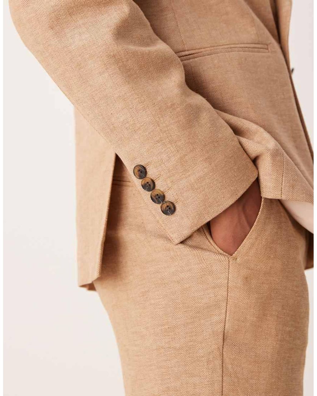 ASOS Natural Double Breasted Linen Blend Regular Suit Jacket for men