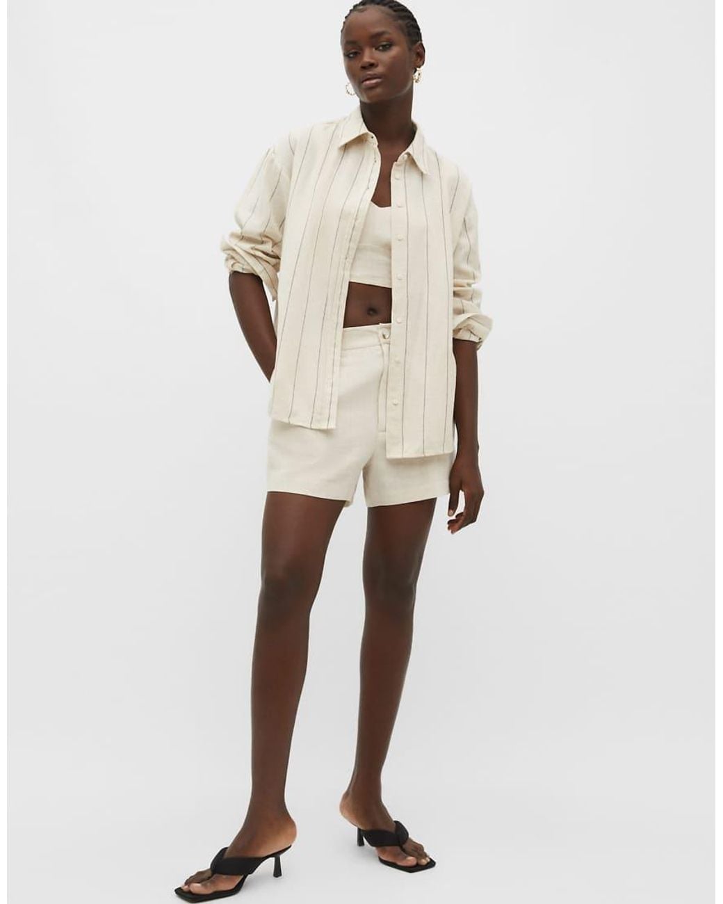 Stradivarius Natural Linen Blend Shirt