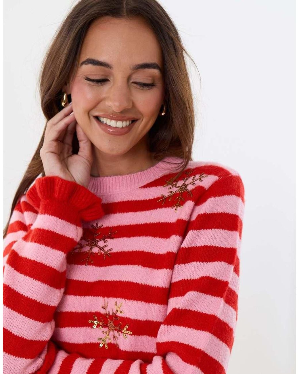 Threadbare Red Sequin Snowflake Christmas Jumper