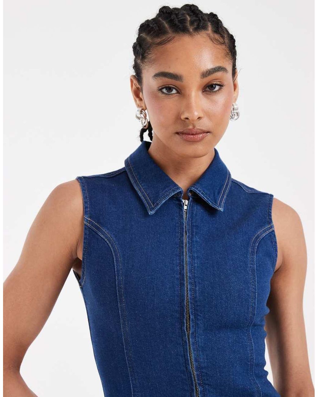 ASOS Blue Denim Bodycon Mini Dress With Zip