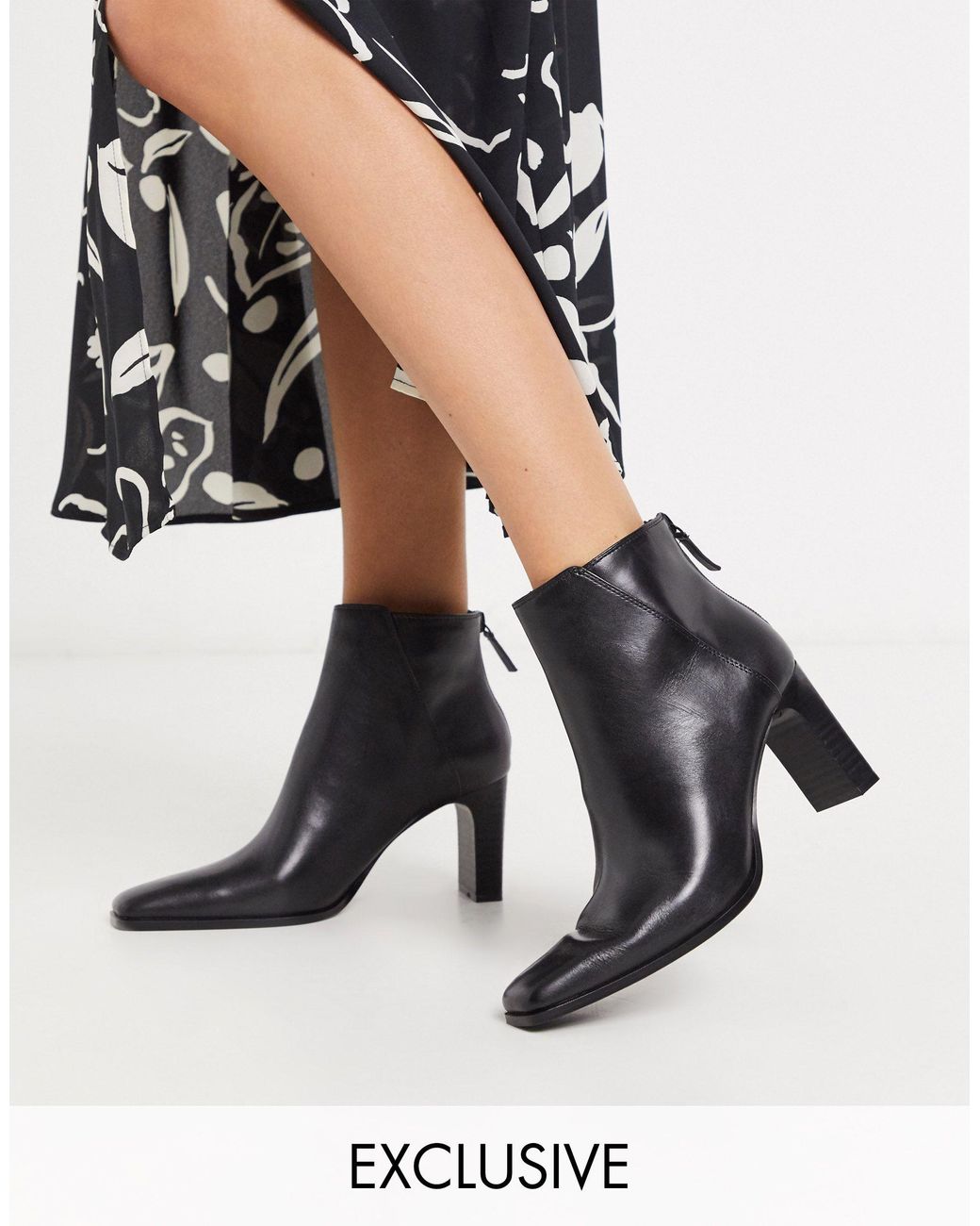 Mango Leather Heeled Ankle Boot With Square Toe in Black | Lyst Canada