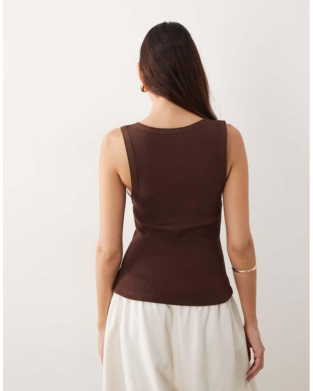 ARRANGE Brown Ribbed Vest With Raw Cotton Trim