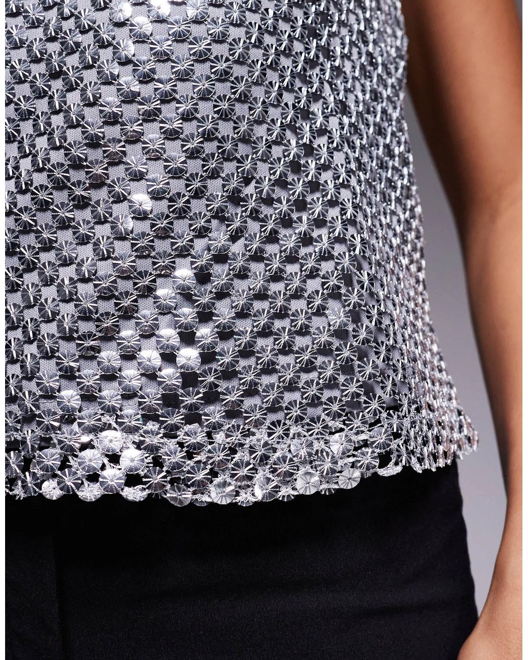 River Island Gray Sequin Drape Cami Top