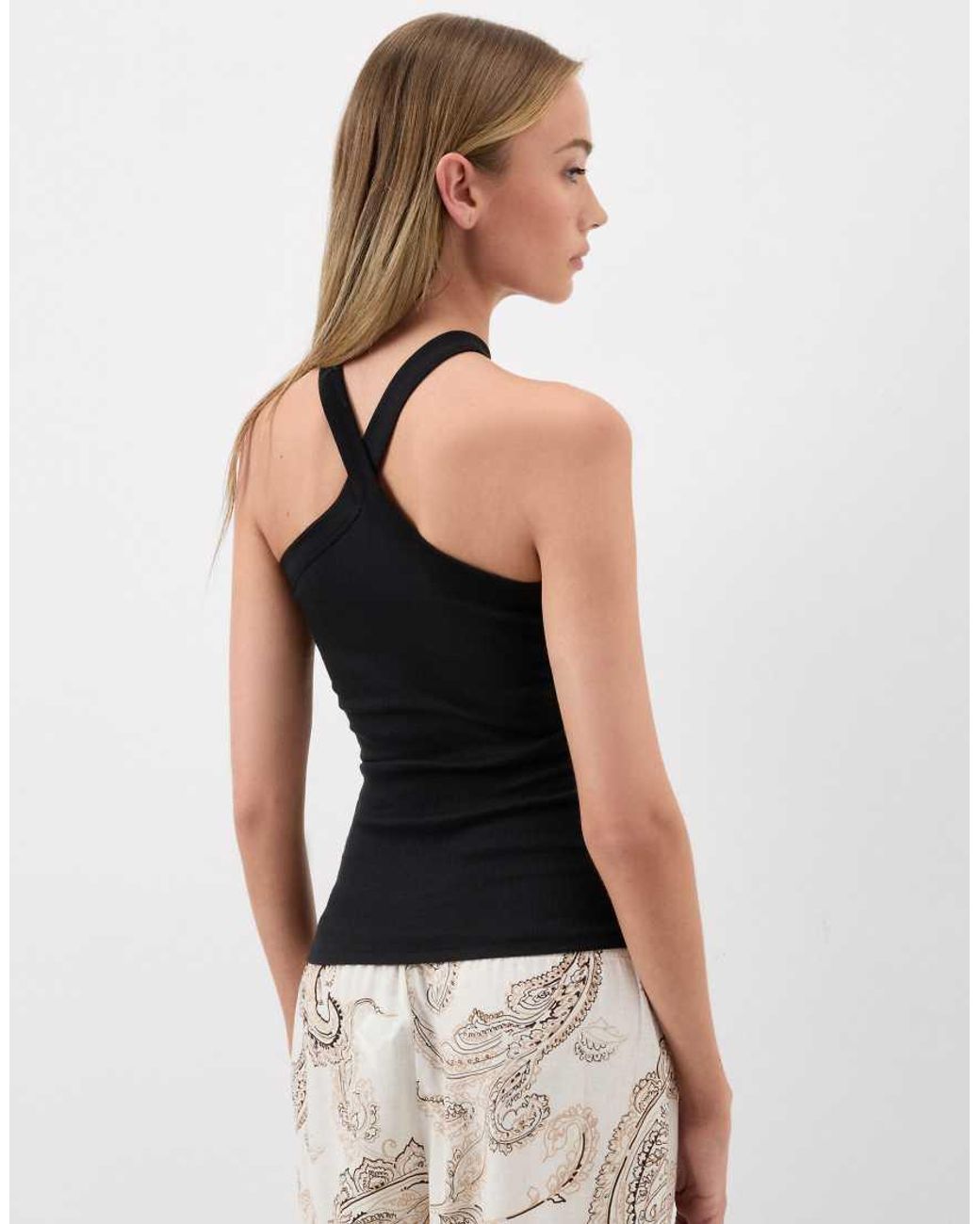 Intimissimi Black Ribbed Superior Cotton Crossover Cami