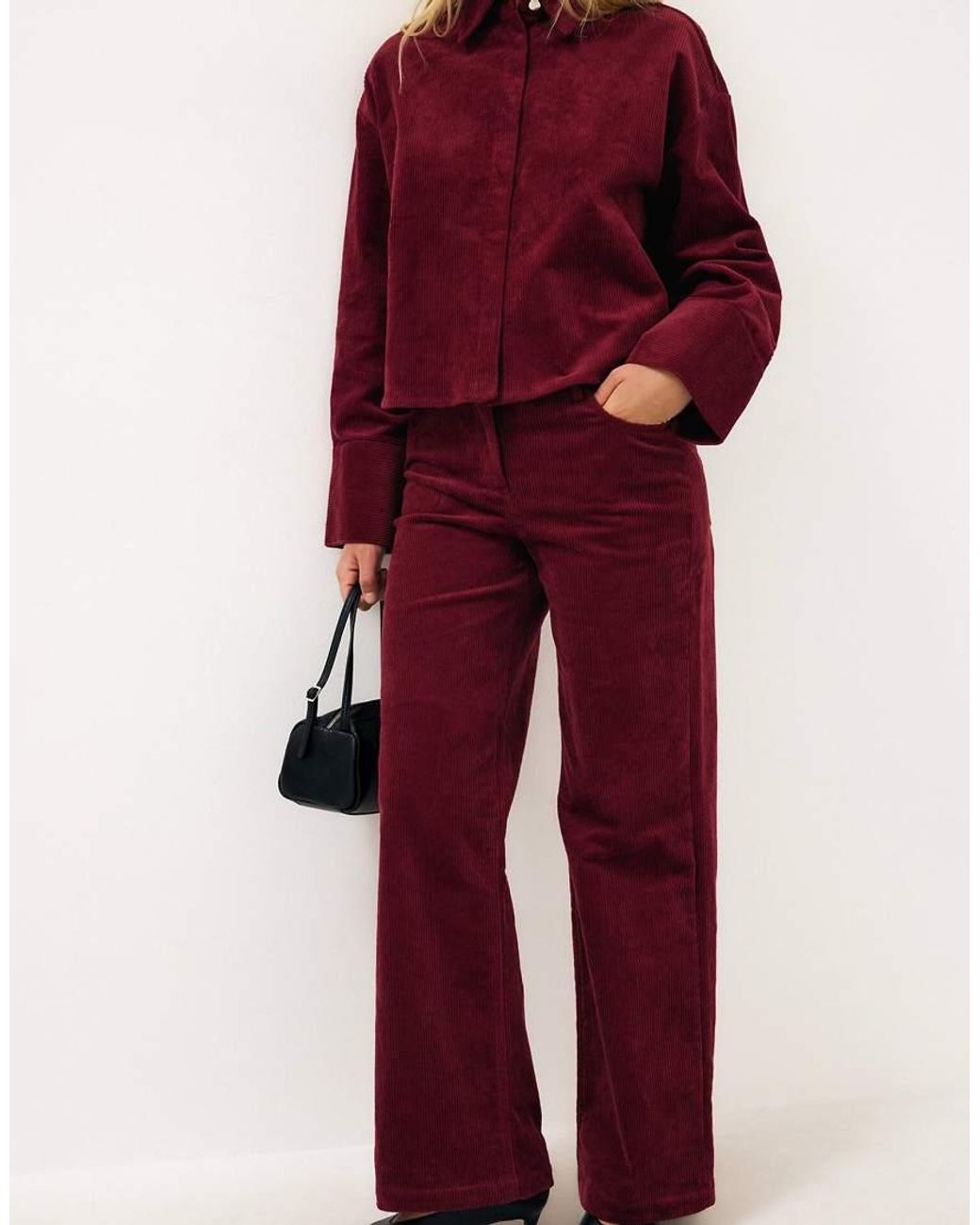 NA-KD Red Low Waist Wide Leg Corduroy Trousers