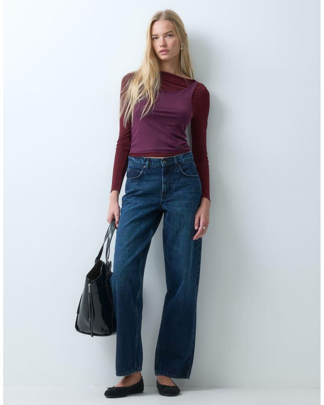 House Of Sunny Purple Double Layer Long Sleeve Mesh Top