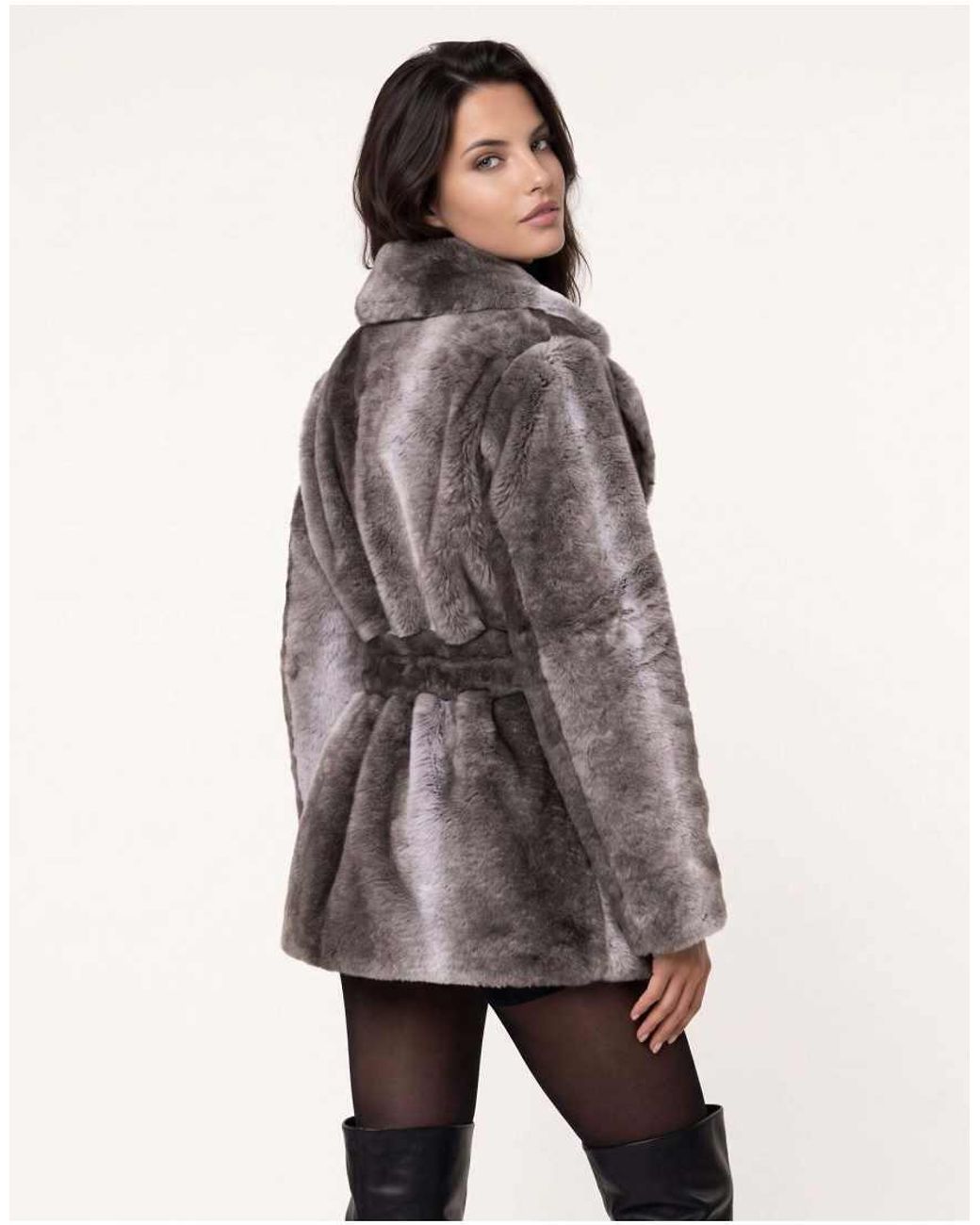 Harry Brown Gray Sabine Belted Fur Coat