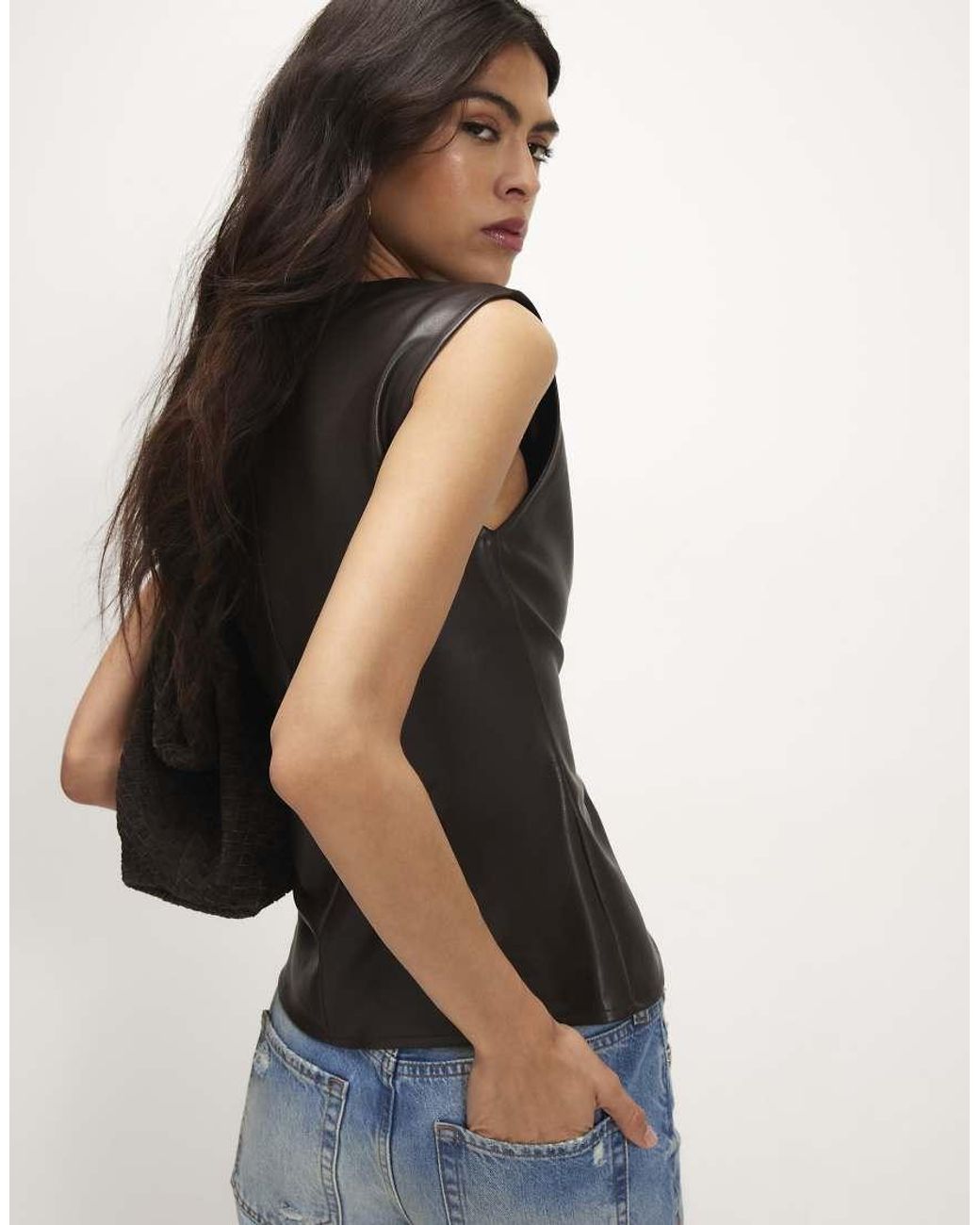 River Island Brown Ruched Side Sleeveless Top