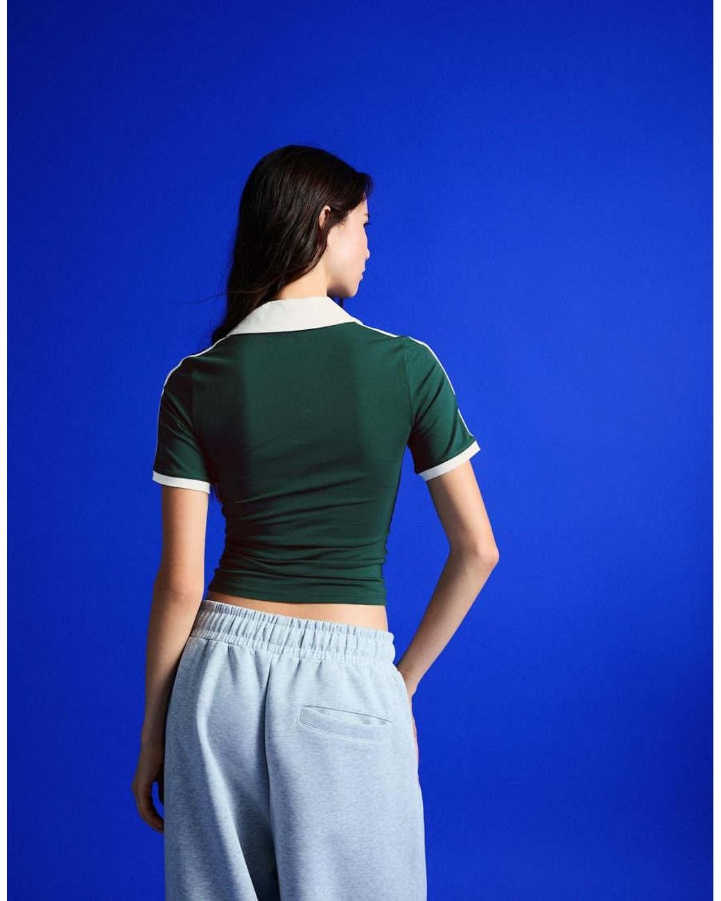 Bershka Blue Short Sleeve Print Polo Shirt