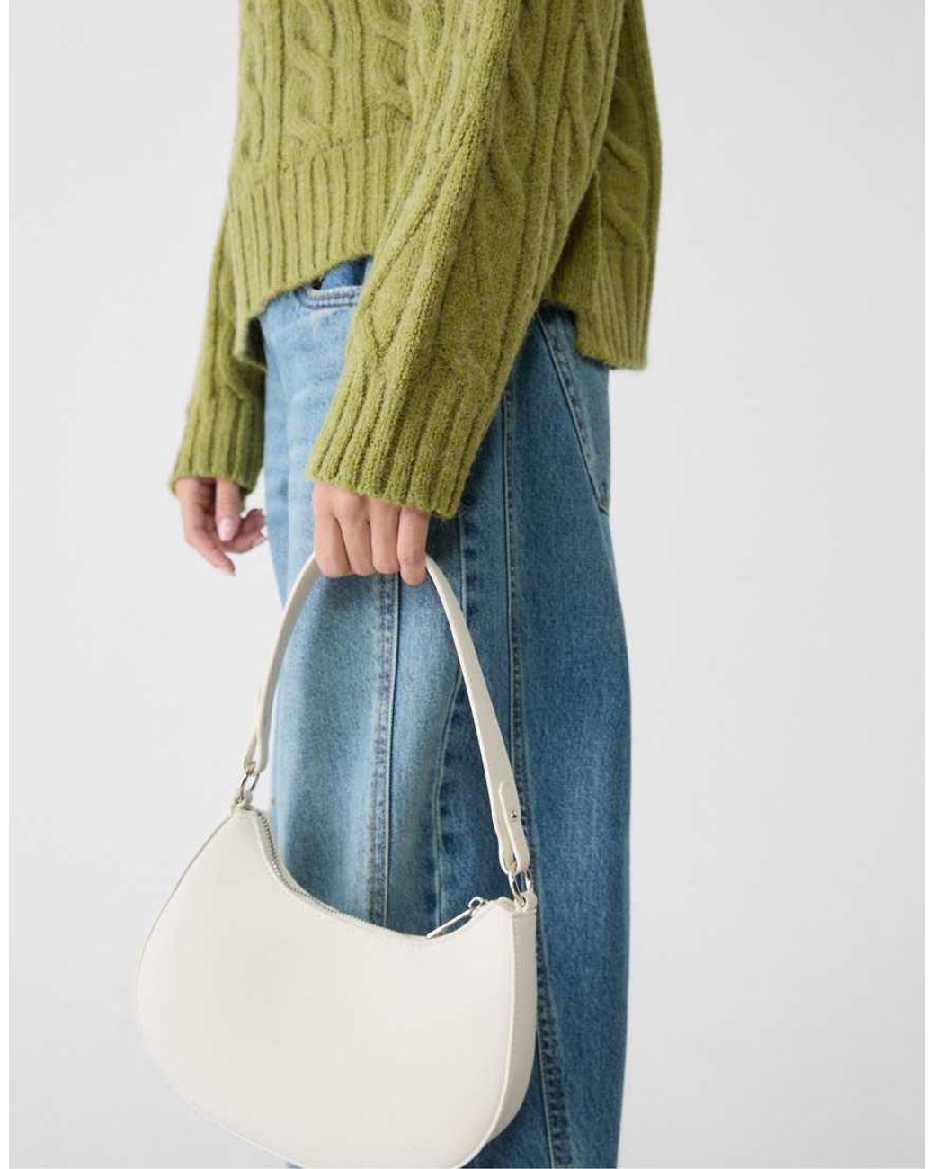 Stradivarius Green Half Moon Shoulder Bag