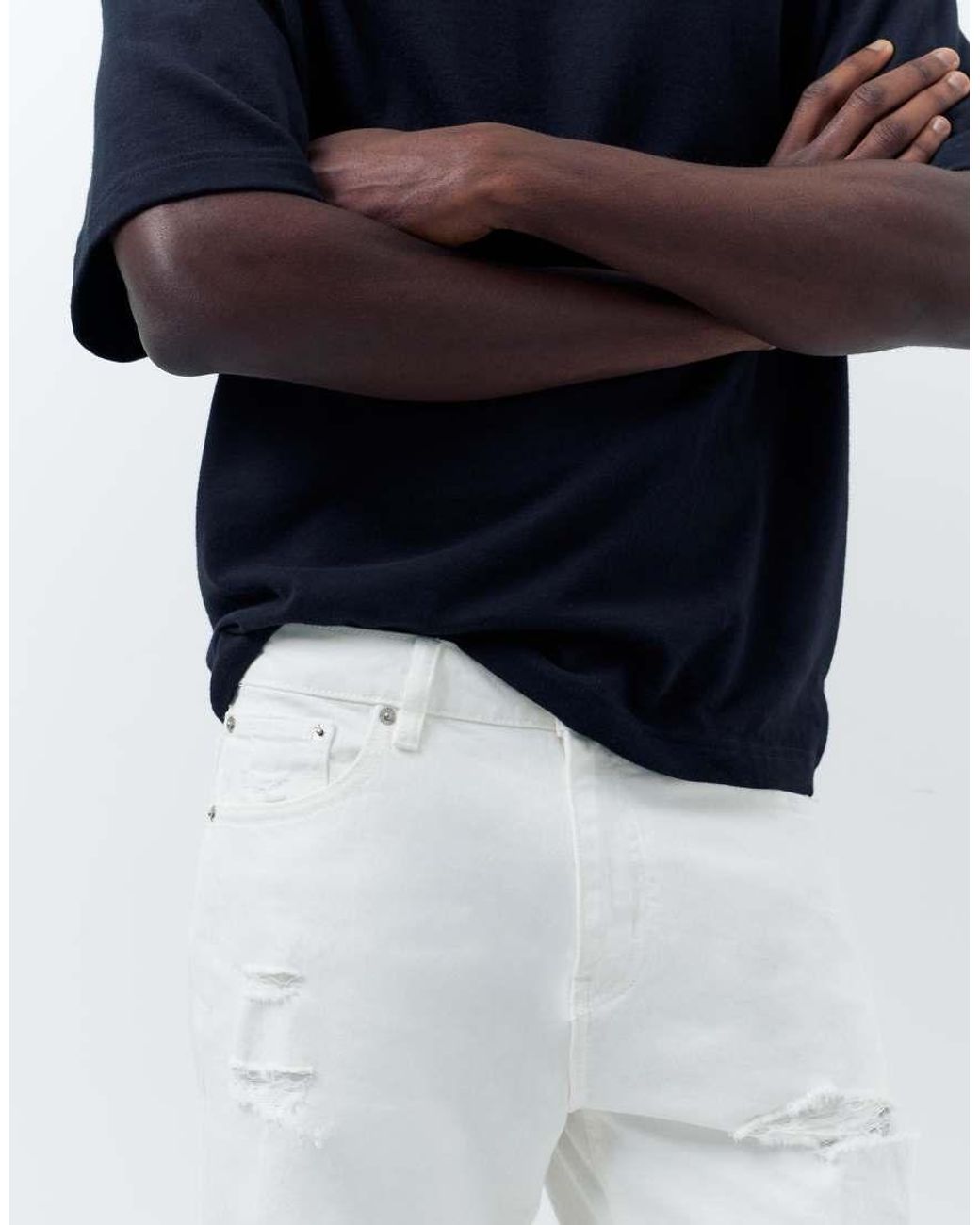 Pull&Bear Blue Ripped Denim Bermuda Shorts for men