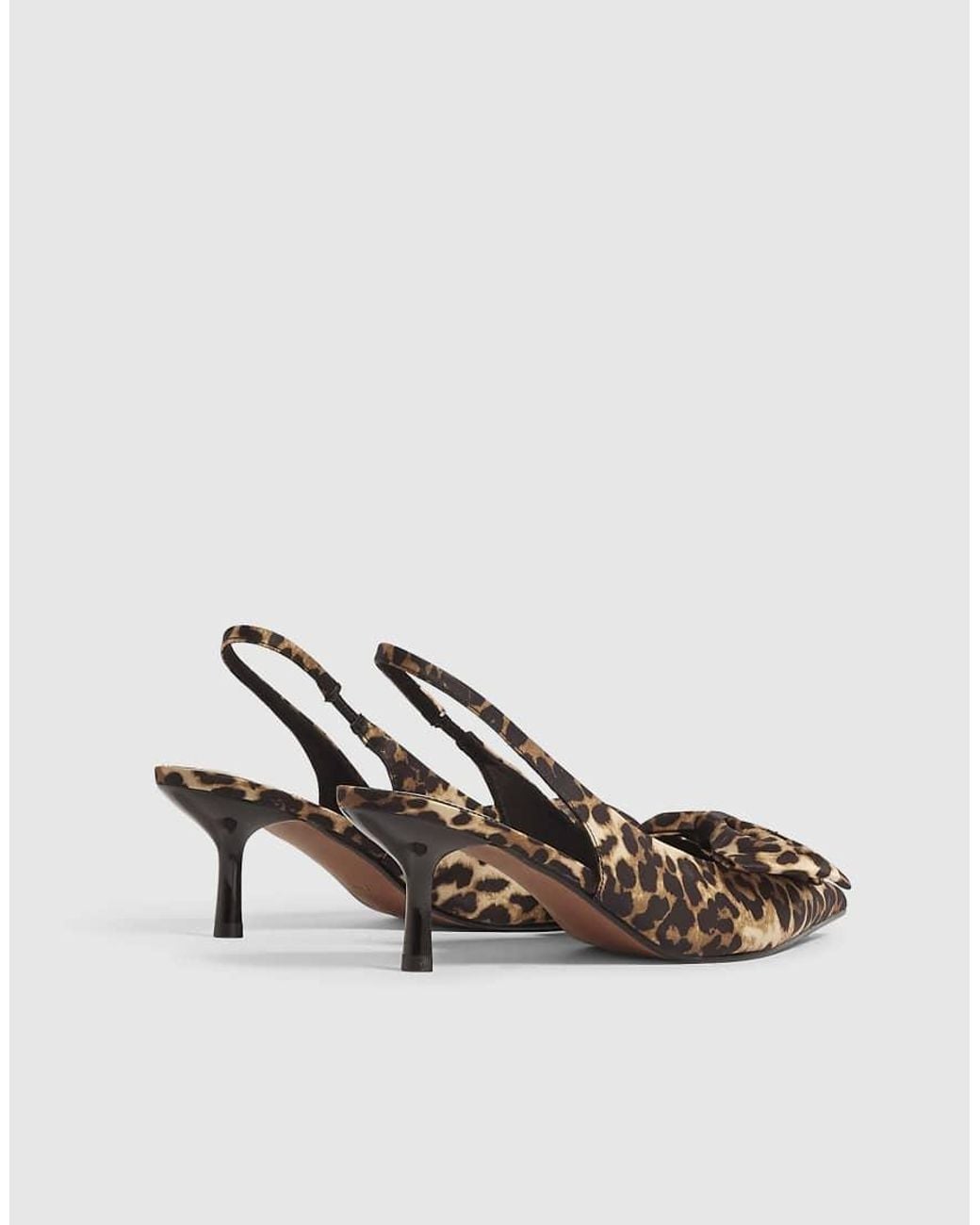 River Island Brown Leopard Bow Kitten Heel Court Shoes