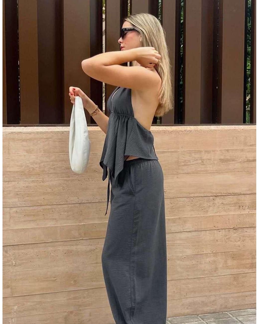 Bershka Blue Halter Neck Tie Top