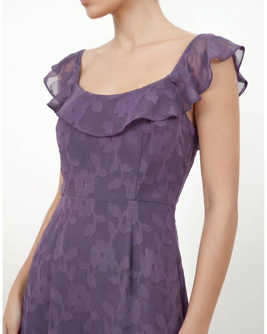 ANAYA Purple Floral Burnout Ruffle Maxi Dress