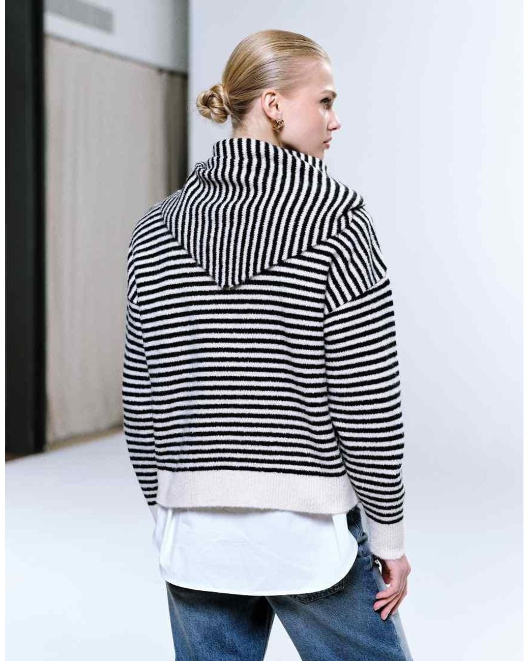ASOS Blue Stripe Knit Jumper With Scarf