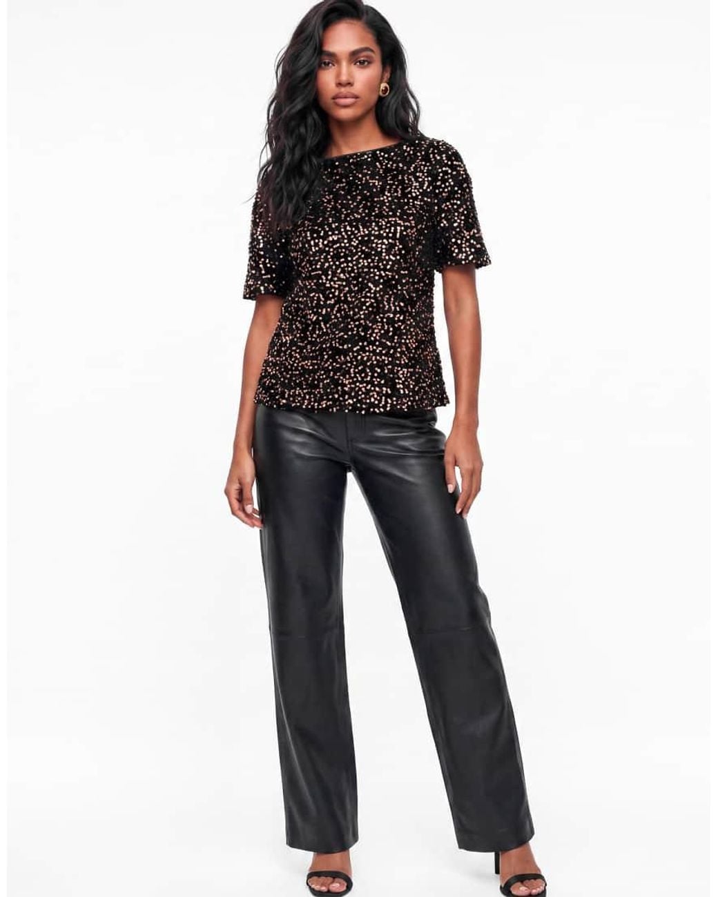 Lovedrobe Black Embellished Velvet Short Sleeve Boxy Top